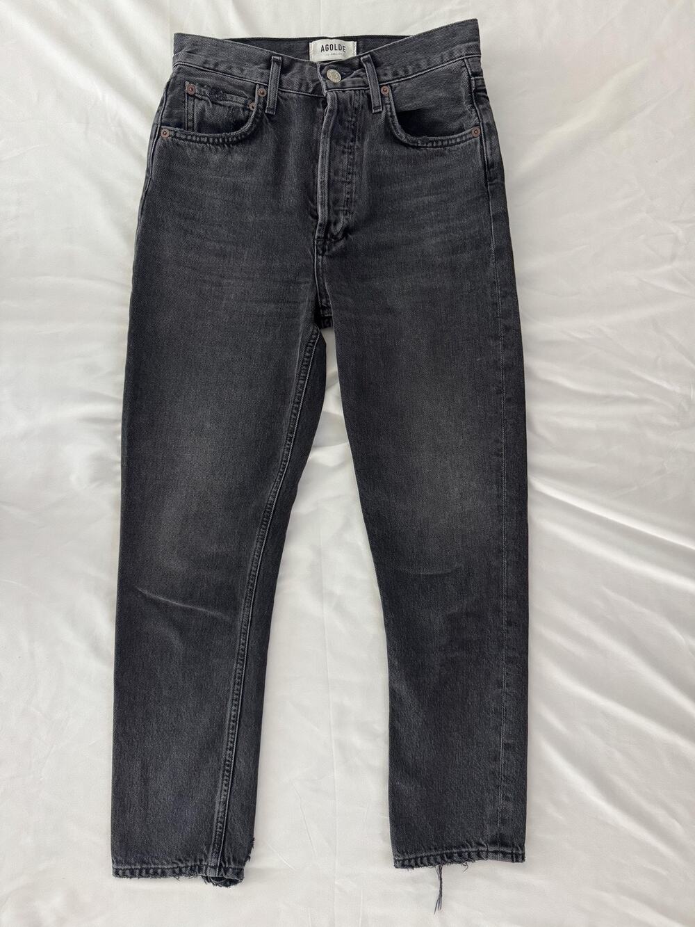 AGOLDE Riley Jeans Womens 24 Black Charcoal Button Fly Straight Ankle